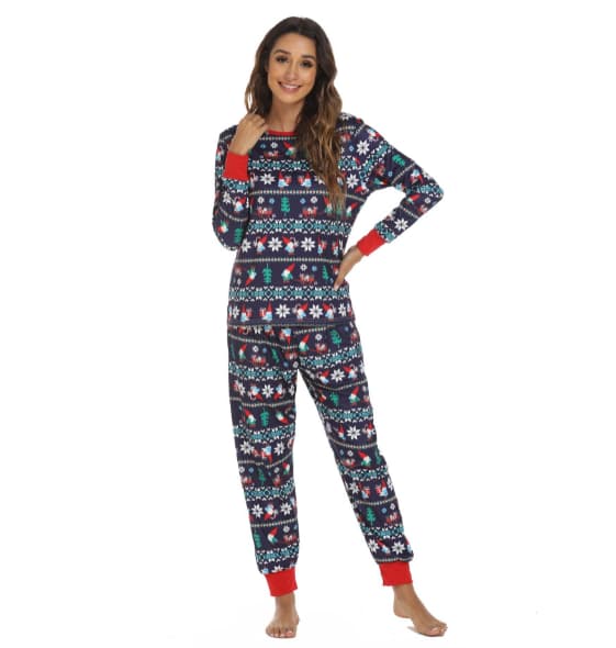 Sæt til kvinder, julesæt langærmet print blå