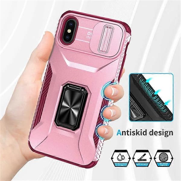 Compatible Case for iPhone X / XS with Camera Protection, PC+TPU Armor Case (Pink)
