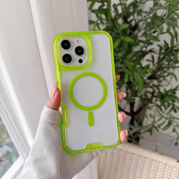 Case for iPhone 16 Pro Max Compatible with MagSafe TPU PC Detachable Phone Case (Transparent Fluorescent Green)
