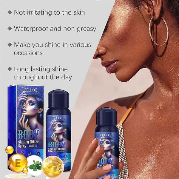 Long-lasting Glitter Spray with Moisturizing Vitamin E for Body, Hair & Face - 100ml