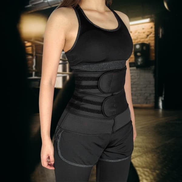 Waist Trainer with Two Bands, Black - XXL Black