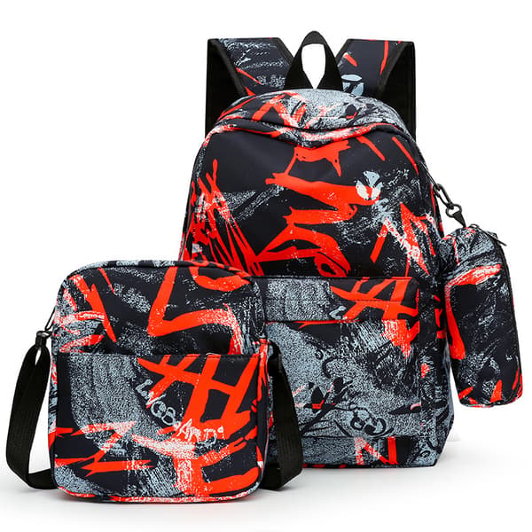 Elementary School Backpack 3-piece Lightweight Waterproof Youth Backpack, Kids Backpack (Red)