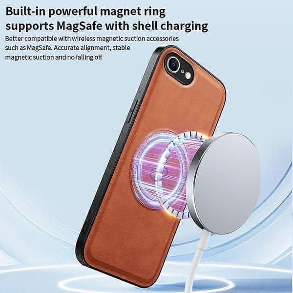 Magnetic Case for iPhone 16e PU + TPU + PC Back Shockproof (Brown)
