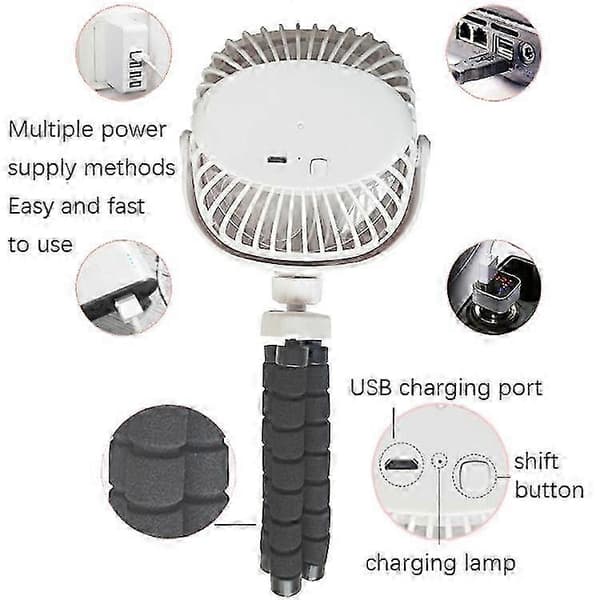 Blæksprutte Klapvogn Deformation Ventilator Desktop Bærbar Håndholdt USB Lille Ventilator, Farve: 1200mAh Sort