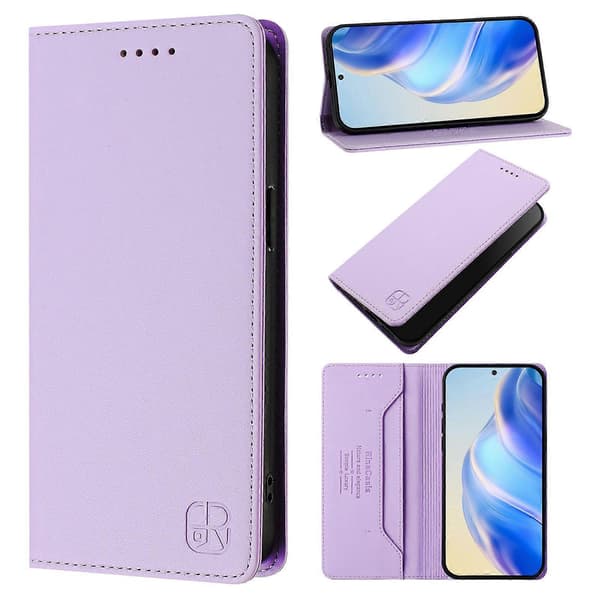 Leather Wallet Stand Case for Xiaomi Redmi Note 14 4G (164.84mm) (Light Purple)