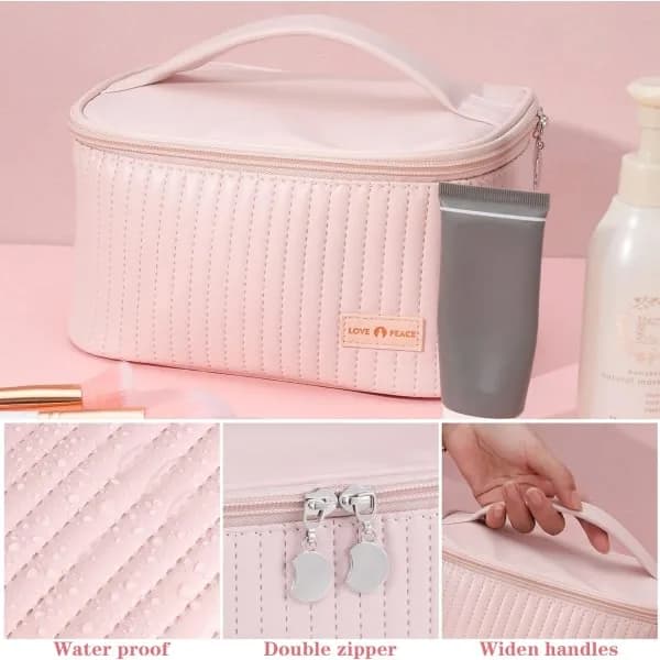 Pink Makeup Bag, Large Cosmetic Bag, Portable Organizer, Waterproof