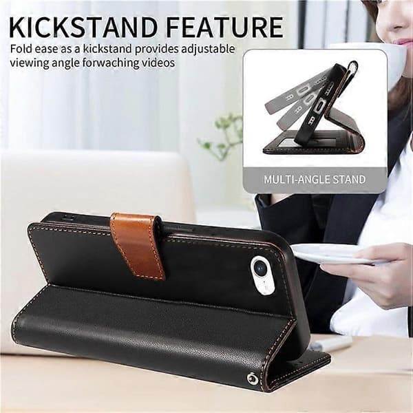 Leather Wallet Case with Wrist Strap for iPhone 16e (Black)