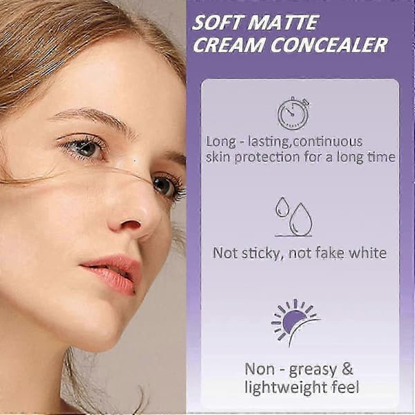 Soft Matte Cream Concealer, Waterproof and Sweatproof Foundation, Full Coverage, Moisturizing Long-Lasting Concealer for Flawless Complexion, 12g