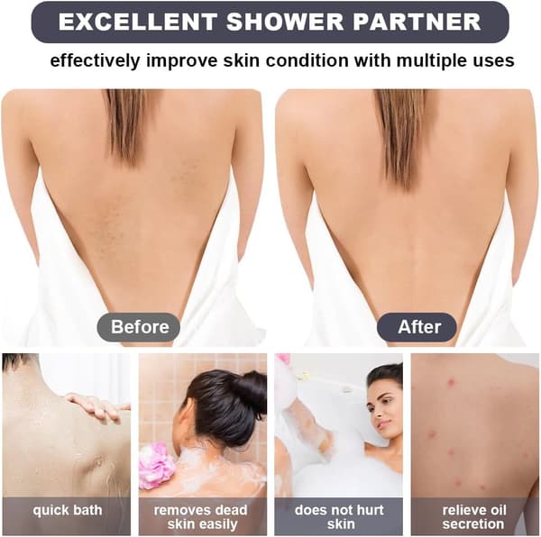 Exfoliating Back Scrubber, Back Massager with Handles, Soft Shower Scrubber