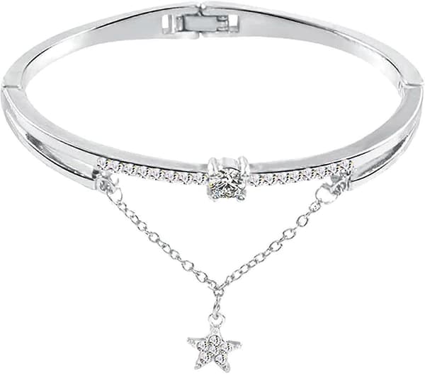 Gemstone Star Pattern Synthetic Crystal Diamond Bangle, Women Opening