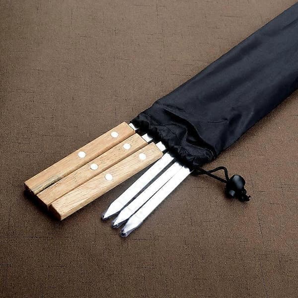 6 stk. BBQ-spyd, ekstra lange 60 cm spyd i rustfritt stål med solid eikehåndtak_Spesielle gaver