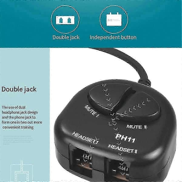 Dobbelt RJ9-adapter med mute-knap til callcenter-headset