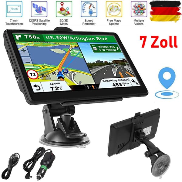2024 Bil GPS Navigator med EU-kort, Touchscreen & Stemmevejledning til Køretøjer