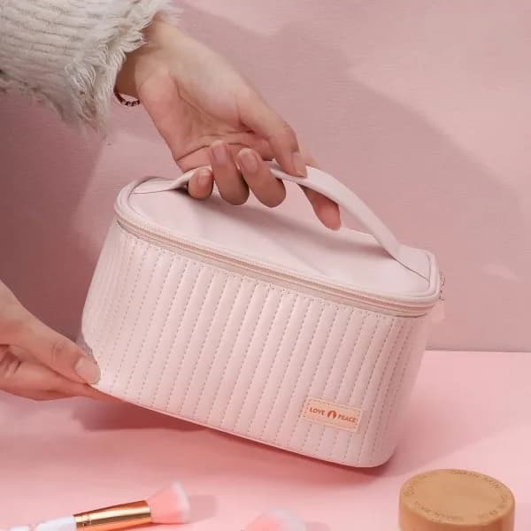 Pink Makeup Bag, Large Cosmetic Bag, Portable Organizer, Waterproof