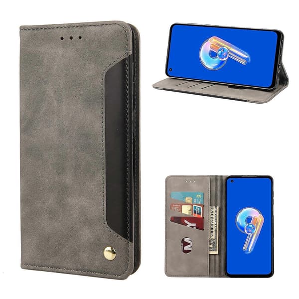 För Asus Zenfone 9 Hudkänsla Splitsat Läder Telefonfodral (Grå)