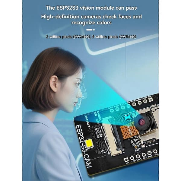 ESP32-S3-CAM Kameramodul ESP32 CAM WiFi Bluetooth Udviklingskort med 2MP OV2640 Modul Black