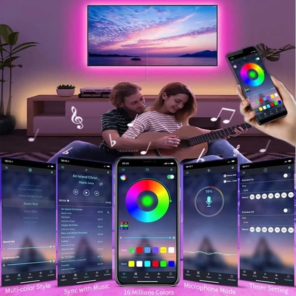 10M Bluetooth RGB LED Strip Lights with Remote Control for Home Christmas Decoration