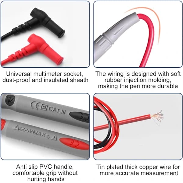 1000V 20A Multimeter Test Probe Kit — Silicone Test Leads, 1 Meter, Double Insulated
