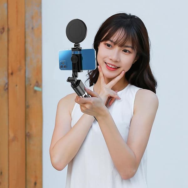 R17DS 1,75 m bärbar Bluetooth Selfie Stick infällbart stativ telefonställ med dubbla fyllningsljus 360_Gift