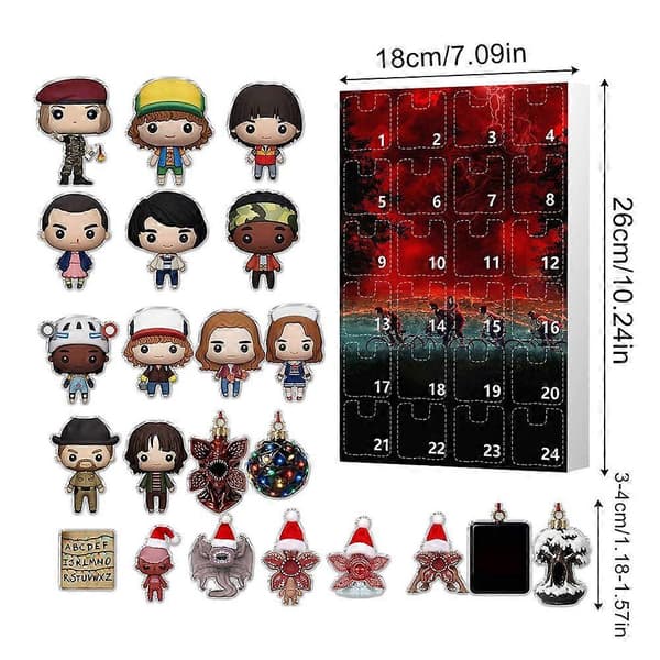 2026 2D Stranger Things Akrylprydnader Adventskalender - Julgransdekoration, 24 dagars julnedräkningspresent E
