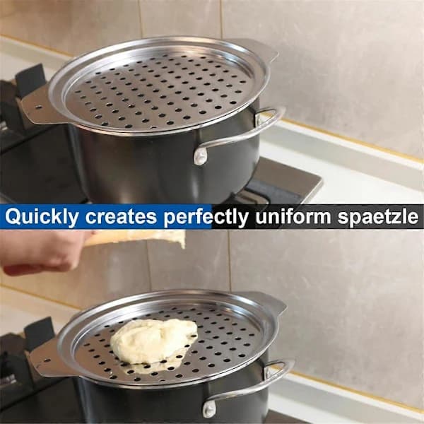 German Style Stainless Steel Dough Maker with Scraper, Traditional German Egg Noodle Maker, Frying Pan/Pot/Pasta Maker