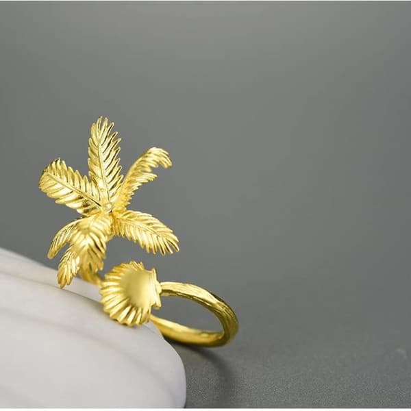 Adjustable ring, gold ring with coconut palm and shells_Special Gift