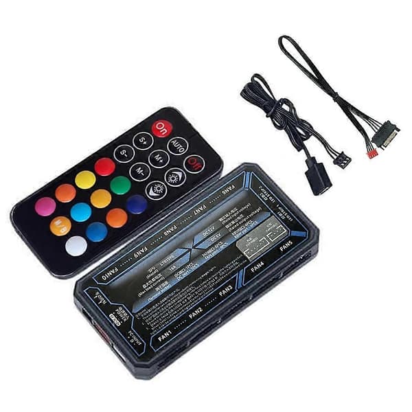 6-bens ARGB-controller computerkabinetventilator RGB-hub med 6-bens interface og 10+2 trådløs fjernbetjening lyser op Black Glowing version