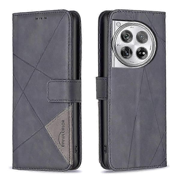 BF05 Magnetic Buckle Rhombus Pattern Leather Phone Case for (Black, For OnePlus 12 5G)