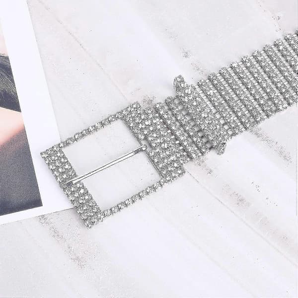 Dam Strassbälte Glänsande Diamant Kristall Dambälte För Jeans Klänningar Silver