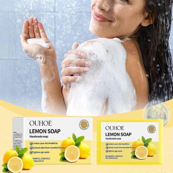 Natural Lemon Soap, 100g Lemon Bath Soap, Handmade Solid Soap Lemon Bar Soap for Bath Shower Wash