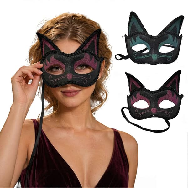 Halvansigts Katte Maske – Glimtende & Komfortabel – til Karneval Green
