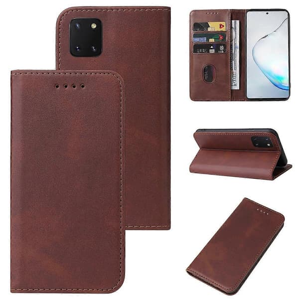 (New) For Samsung Galaxy Note10 Lite / A81 Magnetic Closure Leather Phone Case (Brown)