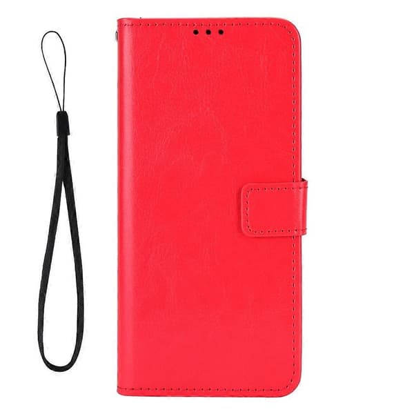 For ZTE Blade V70 Max PU Leather Case with Strap Crazy Horse Texture Phone Wallet Case - Red (Red)