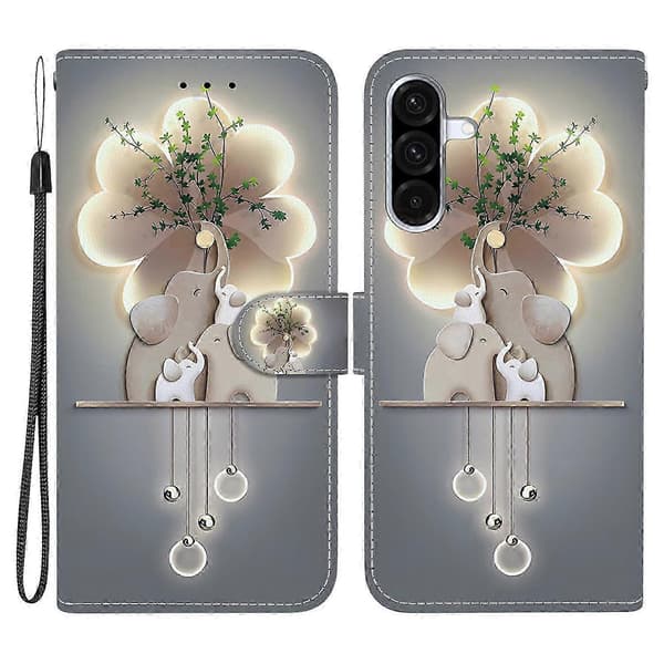 For Samsung Galaxy A26 5G Case Pattern Print Anti-Fall Leather Flip Wallet Phone Case with Lanyard (Three Elephants)