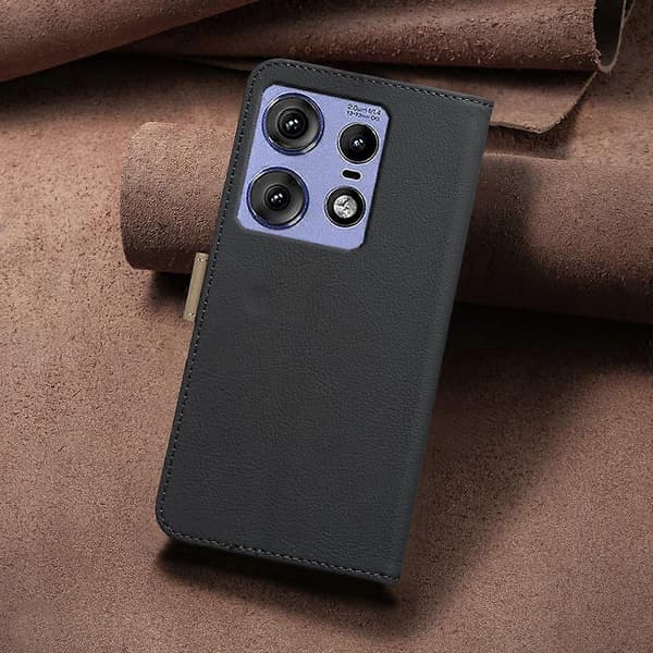 Leather Floral Pattern Case for Motorola Edge 50 Pro 5G, Wallet Stand (Black)