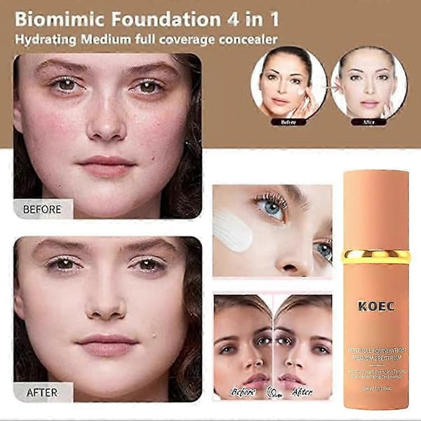 4-in-1 Biomimic Foundation Natural, Medium Spectrum Colour Changing Foundation Full Coverage & Long-Lasting