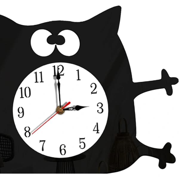 Cat Shaped Wall Clock Silent Battery Operated Art Clock for Bedroom Kitchen Decor