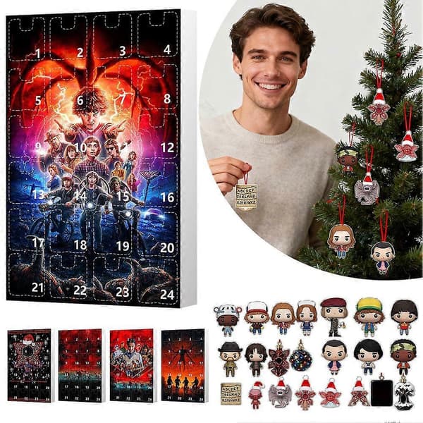 2026 2D Stranger Things Akrylprydnader Adventskalender - Julgransdekoration, 24 dagars julnedräkningspresent E