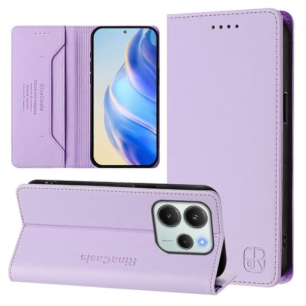 Leather Wallet Stand Case for Xiaomi Redmi Note 14 4G (164.84mm) (Light Purple)