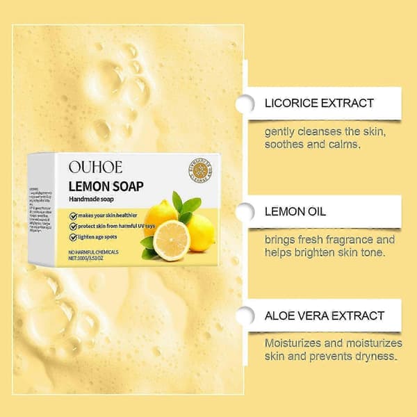 Natural Lemon Soap, 100g Lemon Bath Soap, Handmade Solid Soap Lemon Bar Soap for Bath Shower Wash