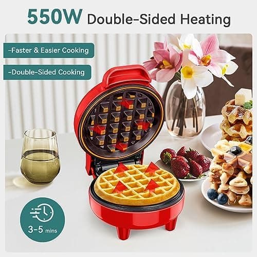 Mini Waffle Iron, Waffle Maker, Ready Indicator Light, Non-Stick Coating, Cool-Touch Handle, Compact Size_Special Gift