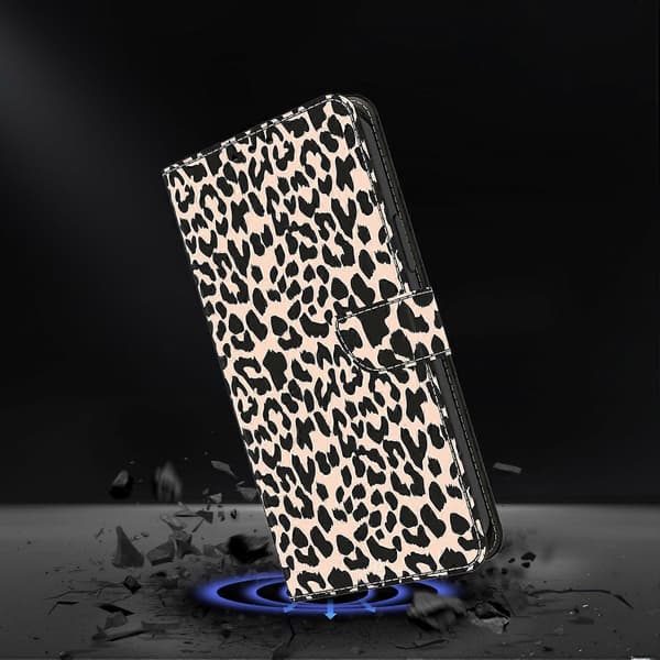 Case for iPhone 17 Pro Max with Card Slot, Patterned Print TPU + PU Leather Flip Phone Case - Leopard (Leopard Print)