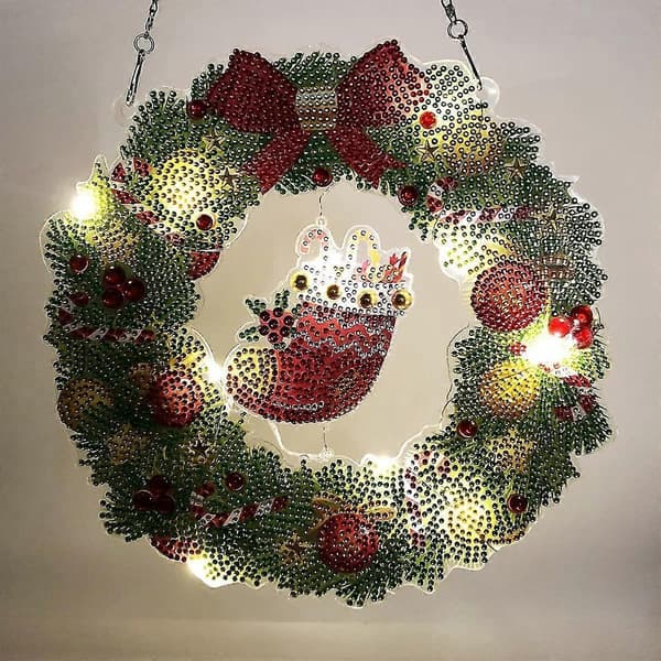 Dörrkrans Jul 5d Diamantmålning Med Led-ljus Diy Butterfly