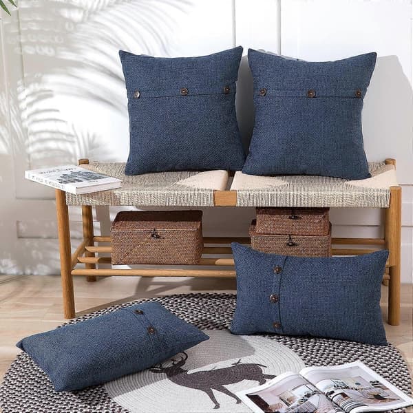 Putetrekk 18x18 tommer med trippelknapper, sett med 2, chenille, rustikk bondegård, dekorasjon til sofa