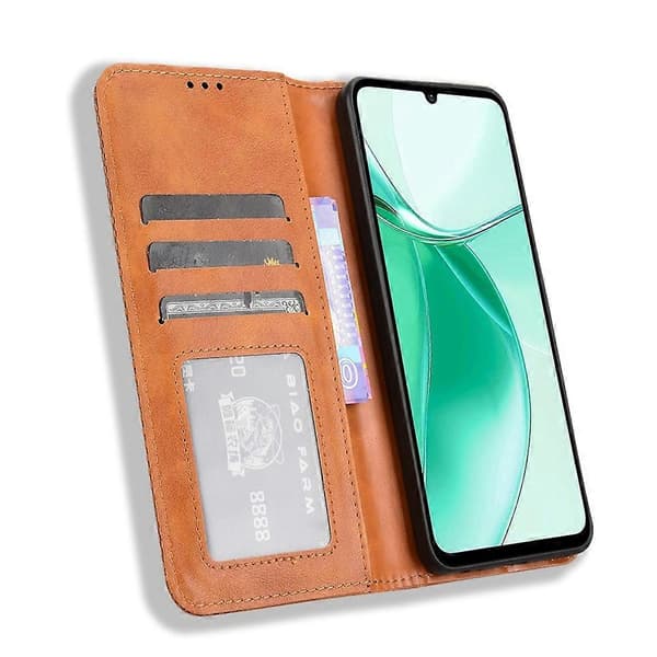 Retro PU-læderpung-etui med stativ til ZTE Blade A35e - Brun (Brun)