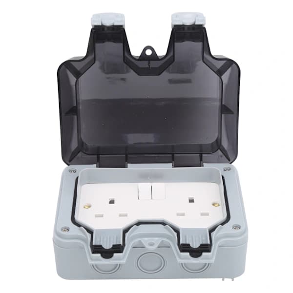 British Standard 220V Outdoor Waterproof Socket Box, Wall Mounted Rainproof Power Outlet Control Unit