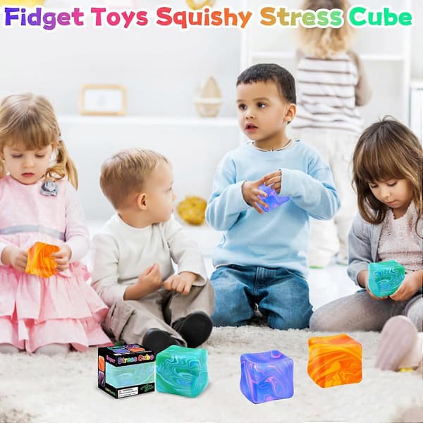 3 STK Stressbolde til voksne og børn, Squishy Farve Dej Terning Fidget Legetøj, Sensoriske Bolde Klemme Håndtræning Stressbold Legetøj til Afslapning, Angst, Stress A