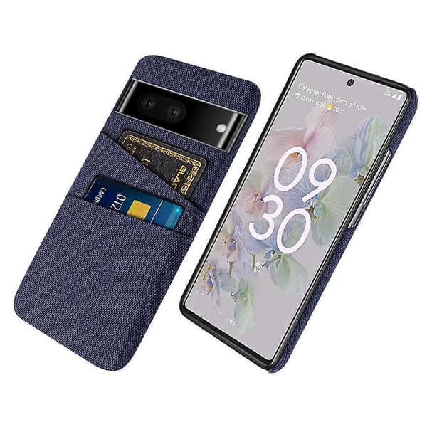 Shockproof Phone Case For Google Pixel 6a 5G, Dual Card Slots Non-slip PU Leather Coated PC Protective Case (Blue)