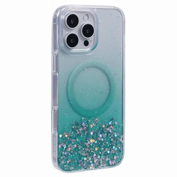 Case for iPhone 16 Pro Max Compatible with MagSafe Glitter Epoxy TPU+Acrylic Phone Cover - Green (Green)