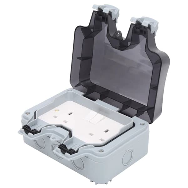 British Standard 220V Outdoor Waterproof Socket Box, Wall Mounted Rainproof Power Outlet Control Unit